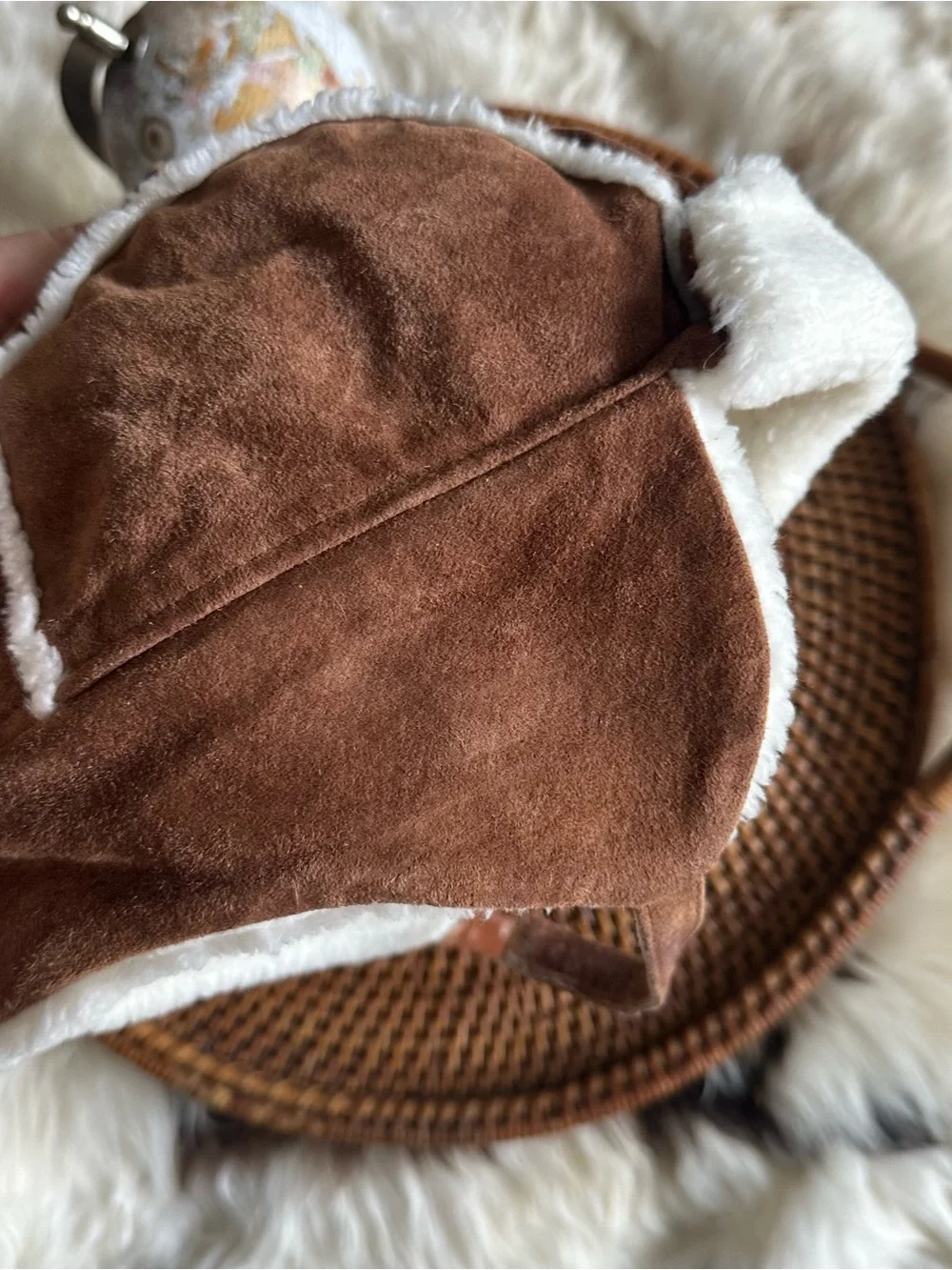 Janie & Jack Kids Brown Leather Suede Trapper Hat with Sherpa Lining 12-18M